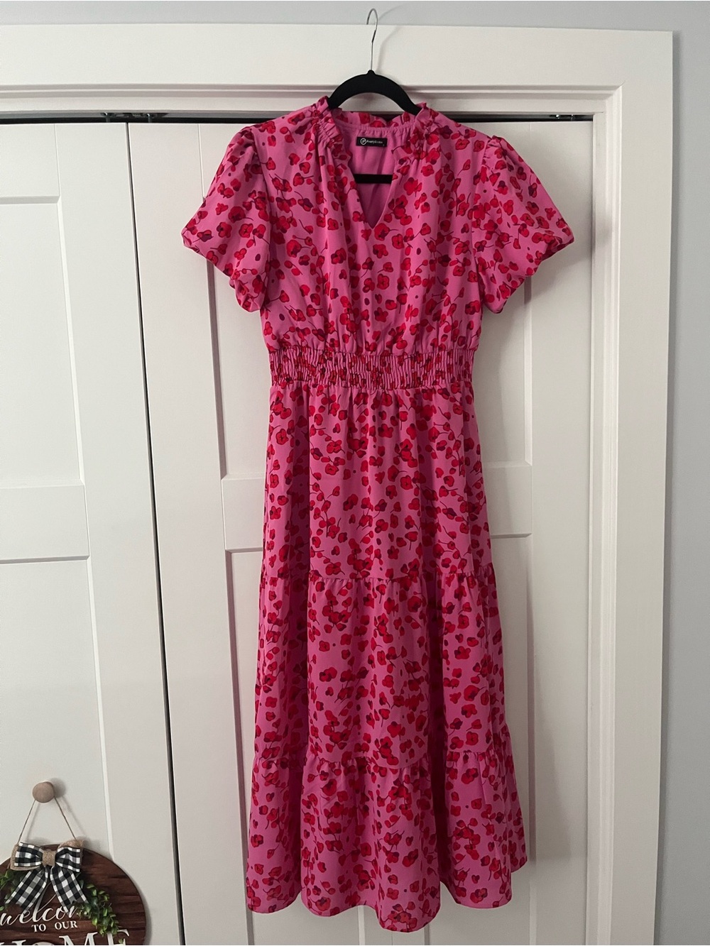 PrettyGarden Pink & Red Small Floral Print Maxi Dress Pretty Garden Like New
